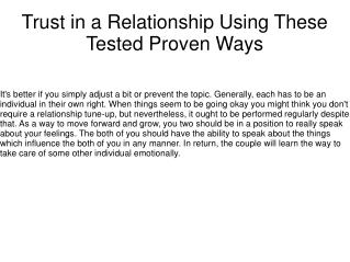 Trust in a Relationship Using These Tested Proven Ways