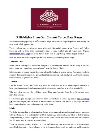 3 Highlights From Our Current Carpet Bags Range