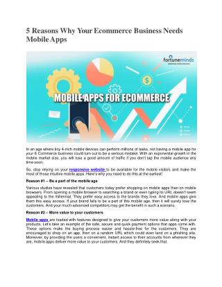 5 Reasons Why Your Ecommerce Business Needs Mobile Apps