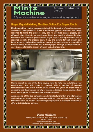 Sugar Crystal Making Machine Online For Sugar Plants