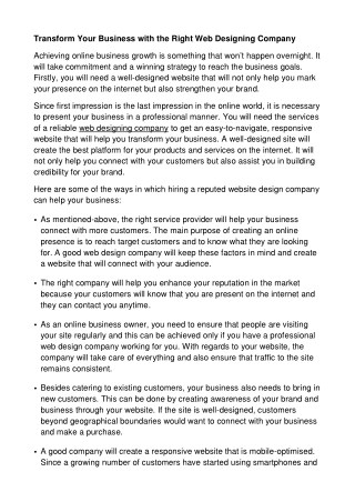 Transform Your Business with the Right Web Designing Company