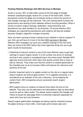 Pushing Website Rankings with SEO Services in Mumbai