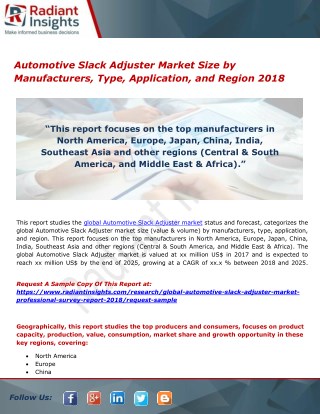 Automotive Slack Adjuster Market Size by Manufacturers, Type, Application, and Region 2018