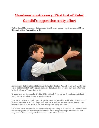 Mandsaur anniversary: First test of Rahul Gandhi's opposition unity effort