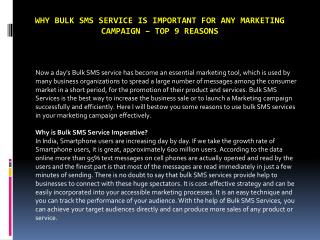 Why Bulk SMS Service is important for any Marketing Campaign â€“ Top 9 Reasons
