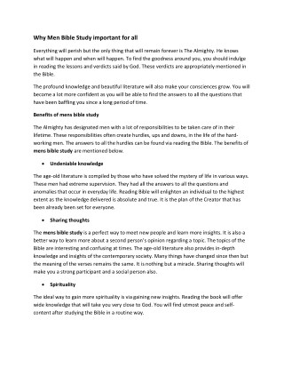 Why Men Bible Study important for all