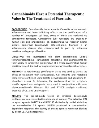 Cannabinoids Have a Potential Therapeutic Value in The Treatment of Psoriasis