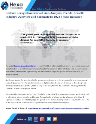 Gesture Recognition Industry Size, Share, Growth and Forecast to 2024