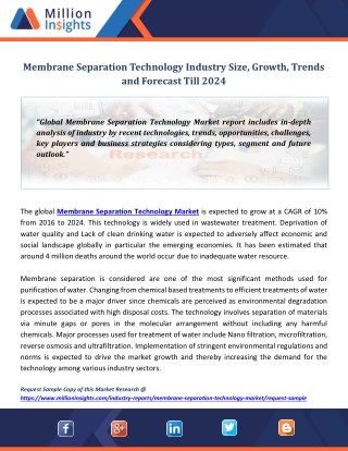 Membrane Separation Technology Industry Size, Growth, Trends and Forecast Till 2024
