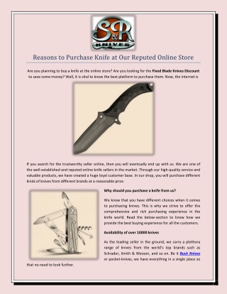 Reasons to Purchase Knife at Our Reputed Online Store