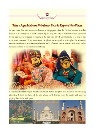 Take a Agra Mathura Vrindavan Tour to Explore New Places