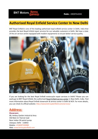 Authorised Royal Enfield Service Center In New Delhi
