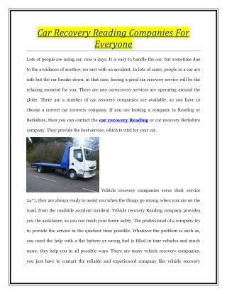 Car Recovery Reading Companies For Everyone
