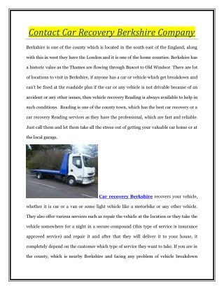 Contact Car Recovery Berkshire Company