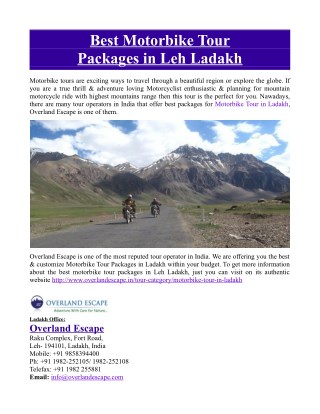 Best Motorbike Tour Packages in Leh Ladakh