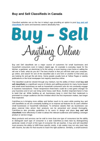 Buy and Sell Classifieds in Canada