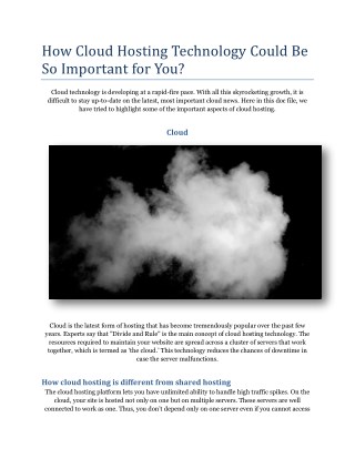 How Cloud Hosting Technology Could Be So Important for You?