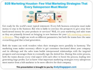 B2B Marketing Houston- Few Vital Marketing Strategies That Every Salesperson Must Master