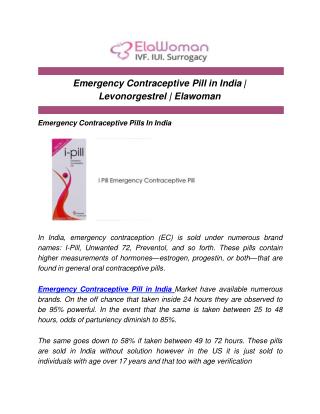Emergency Contraceptive Pill in India | Levonorgestrel | Elawoman