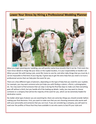 Lower Your Stress by Hiring a Professional Wedding Planner