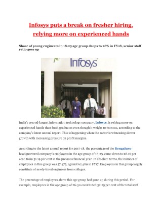 Infosys puts a break on fresher hiring, relying more on experienced hands