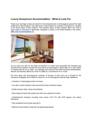 Luxury Honeymoon Accommodation - What to Look For