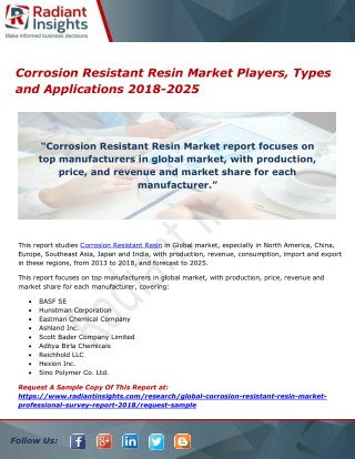 Corrosion Resistant Resin Market Players, Types and Applications 2018-2025