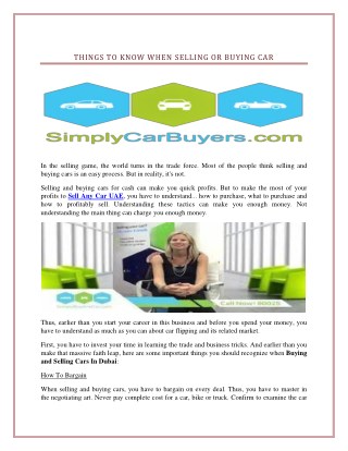 Things To Know When Selling or Buying Car
