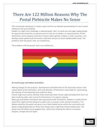 There Are 122 Million Reasons Why The Postal Plebiscite Makes No Sense | Tania de Jong AM