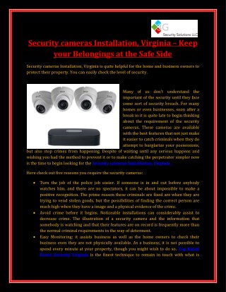 Security Cameras Installation, Virginia â€“ Keep Your Belongings At The Safe Side | 3G Security Solutions