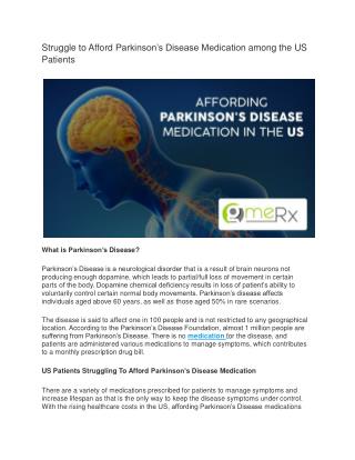 Struggle to Afford Parkinsonâ€™s Disease Medication among the US Patients