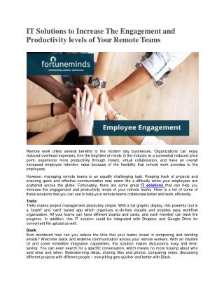 IT Solutions to Increase The Engagement and Productivity levels of Your Remote Teams