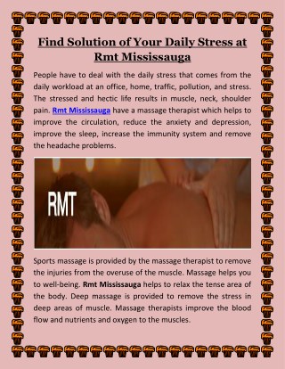 Find Solution of Your Daily Stress at Rmt Mississauga | Tomkenwellness