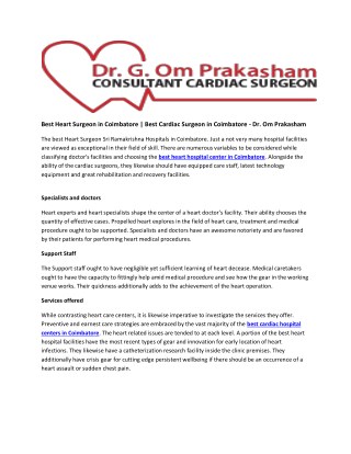 Best Heart Surgeon in Coimbatore | Best Cardiac Surgeon in Coimbatore - Dr. Om Prakasham