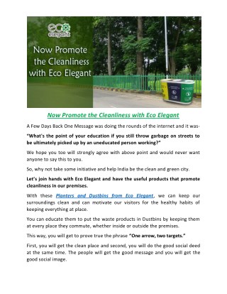 Now Promote the Cleanliness with Eco Elegant
