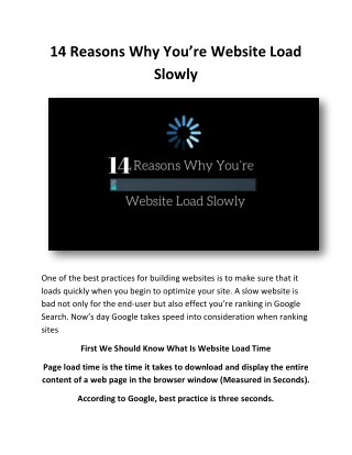 14 Reasons Why Youâ€™re Website Load Slowly