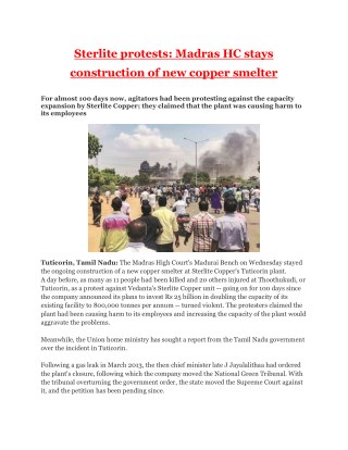 Sterlite protests: Madras HC stays construction of new copper smelter