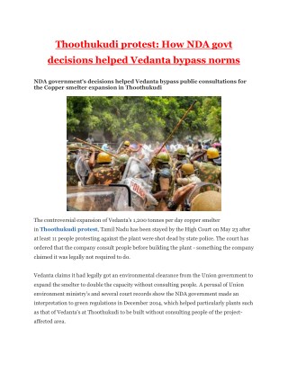Thoothukudi protest: How NDA govt decisions helped Vedanta bypass norms