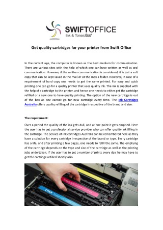 Get quality cartridges for your printer from Swift Office