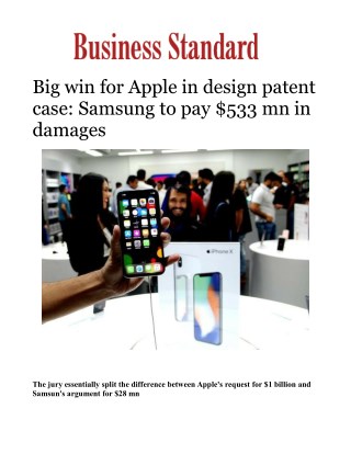 Big win for Apple in design patent case: Samsung to pay $533 mn in damagesÂ 