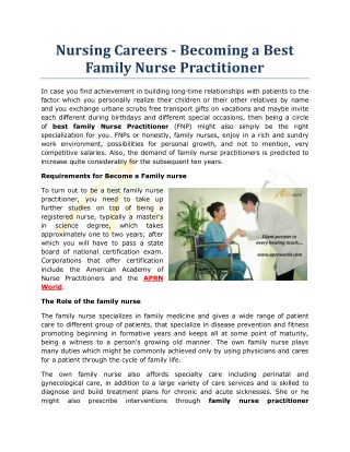 Nursing Careers - Becoming a Best Family Nurse Practitioner