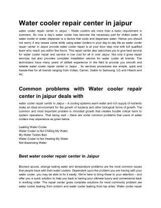 water cooler repair center in Jaipur