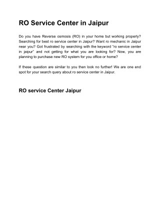 ro service center in jaipur