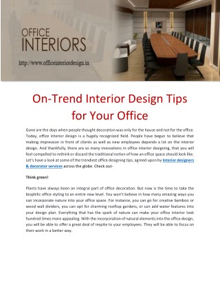 On-Trend Interior Design Tips for Your Office