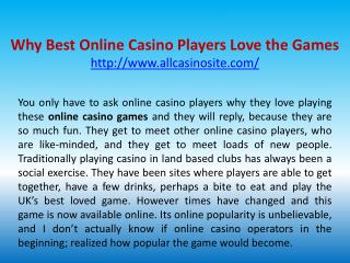 Why Best Online Casino Players Love the Games