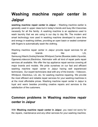 washing machine repair center in Jaipur