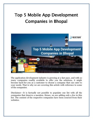 Top 5 Mobile App Development Companies in Bhopal