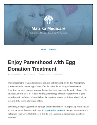 Enjoy Parenthood with Egg Donation Treatment