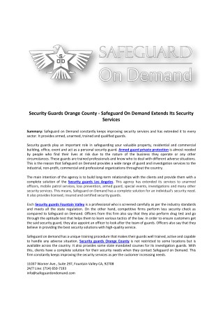 Security Guards Orange County - Safeguard On Demand Extends Its Security Services