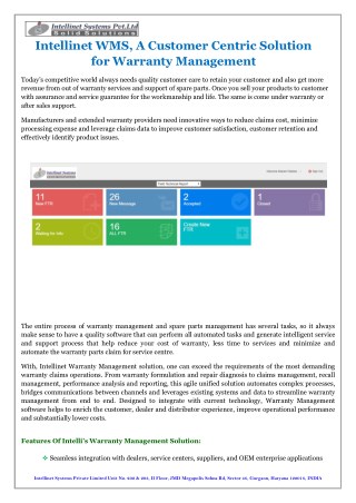 Intellinet WMS, A Customer Centric Solution for Warranty Management